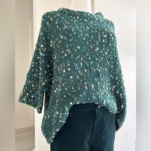 Freeway Teal Green Cozy Chunky Textured Oversized Pom Pom Sweater Womens M